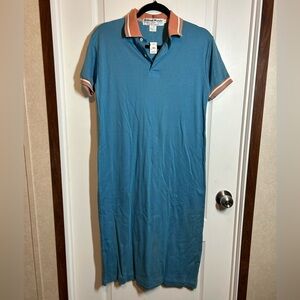 JEANNE PIERRE Teal Polo Dress with Coral Trim - Size Large VINTAGE NOS NWT